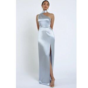 Whisper Blue Satin Halter Neck Scarf Gown Style Hepburn Size 14